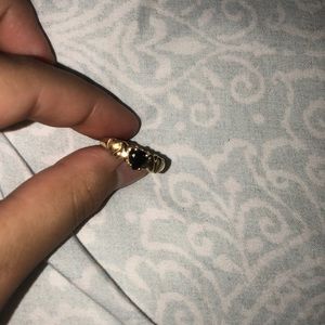 14kt gold black diamond heart ring